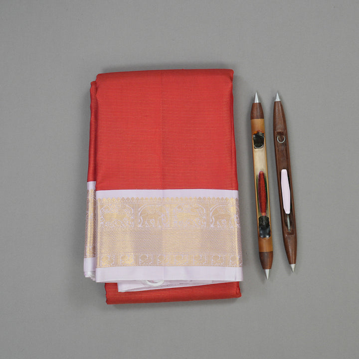 Hayagrivas Handloom Red Kanjivaram Silk Saree with Lilac border KBE1582K1-2