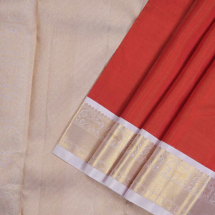 Hayagrivas Handloom Red Kanjivaram Silk Saree with Lilac border KBE1582K1-2