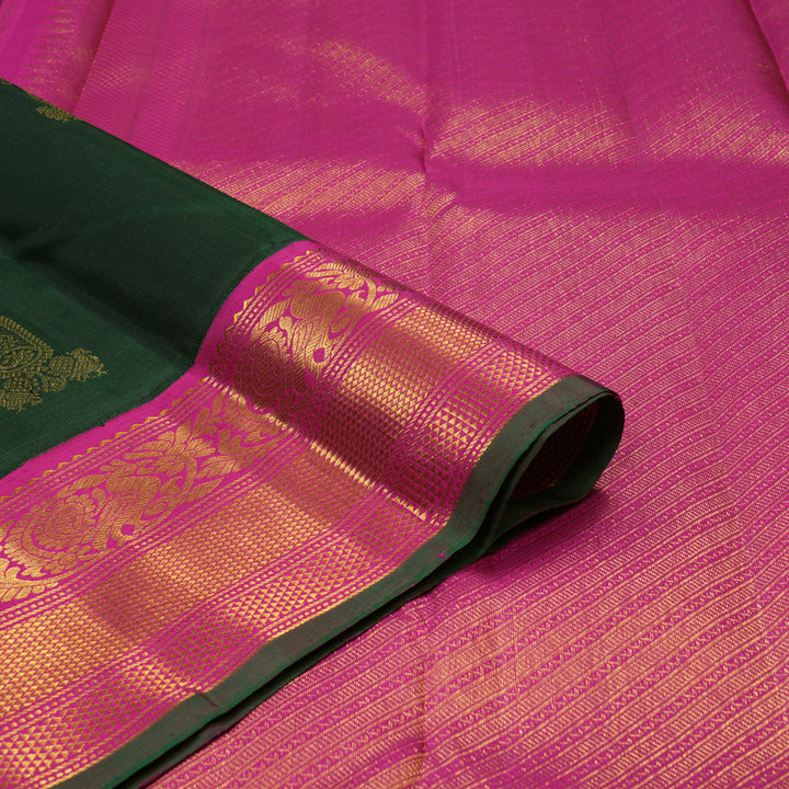 Hayagrivas Handloom Bottle Green Kanjivaram Silk Saree with Magenta Border KBE1582K3-2