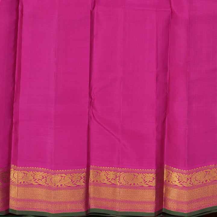Hayagrivas Handloom Bottle Green Kanjivaram Silk Saree with Magenta Border KBE1582K3-2