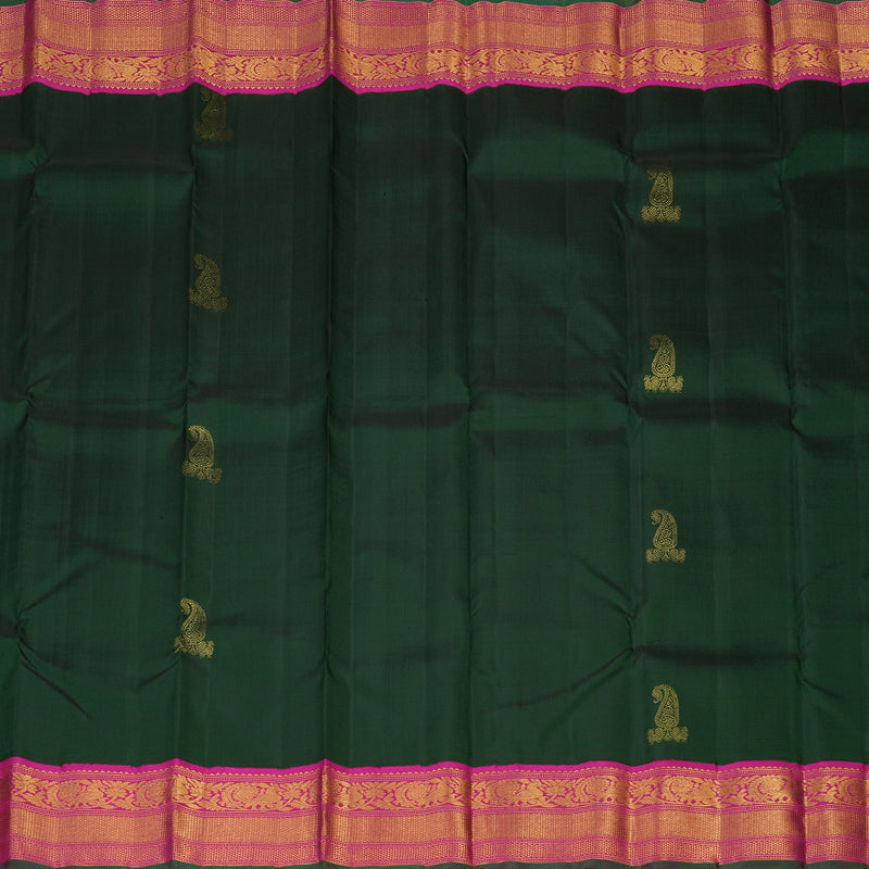 Hayagrivas Handloom Bottle Green Kanjivaram Silk Saree with Magenta Border KBE1582K3-2