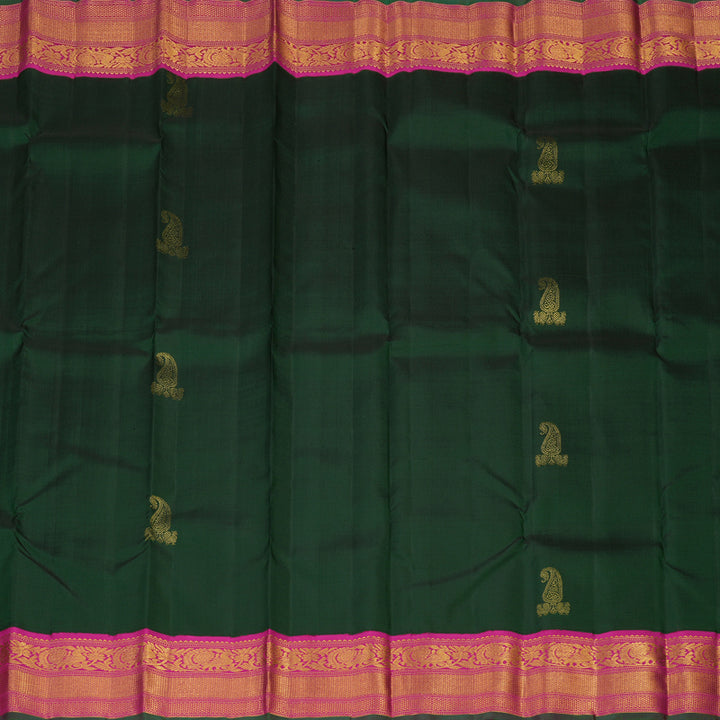 Hayagrivas Handloom Bottle Green Kanjivaram Silk Saree with Magenta Border KBE1582K3-2