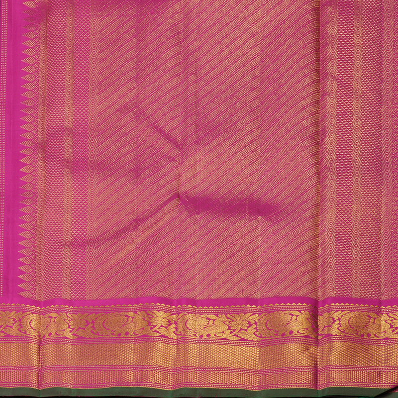 Hayagrivas Handloom Bottle Green Kanjivaram Silk Saree with Magenta Border KBE1582K3-2