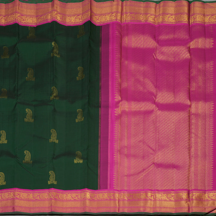 Hayagrivas Handloom Bottle Green Kanjivaram Silk Saree with Magenta Border KBE1582K3-2