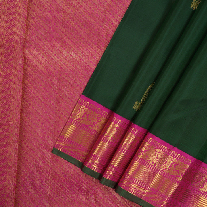 Hayagrivas Handloom Bottle Green Kanjivaram Silk Saree with Magenta Border KBE1582K3-2