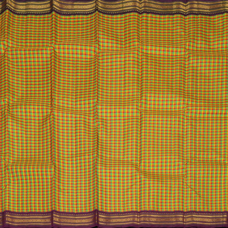 Hayagrivas Handloom Multicolour Checks Kanjivaram Silk Saree with Wine Purple border KBE1582K6-1