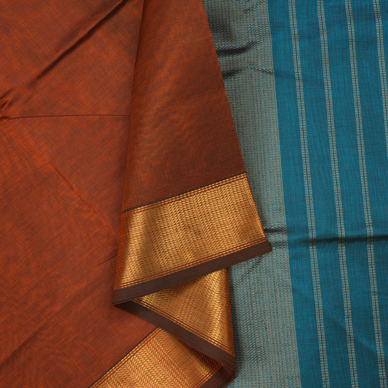 Hayagrivas Deep Rust Orange Pure Silk Cotton Saree KBE1587K1-21