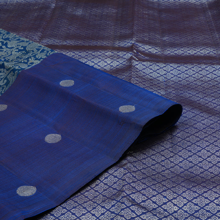 Hayagrivas Blue Handloom Kanjivaram Silk Saree KBE158D2-1