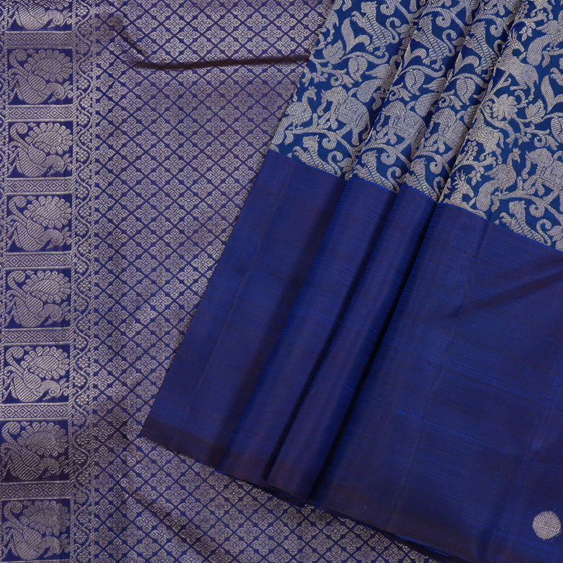 Hayagrivas Blue Handloom Kanjivaram Silk Saree KBE158D2-1