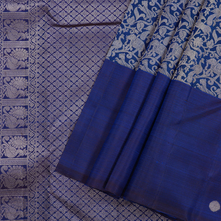Hayagrivas Blue Handloom Kanjivaram Silk Saree KBE158D2-1