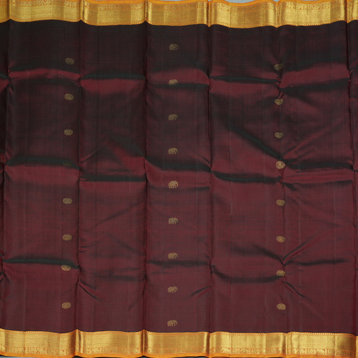 Hayagrivas Handloom Dark Maroon Kanjivaram Silk Saree with Golden Orange Border KBE1593K2-1