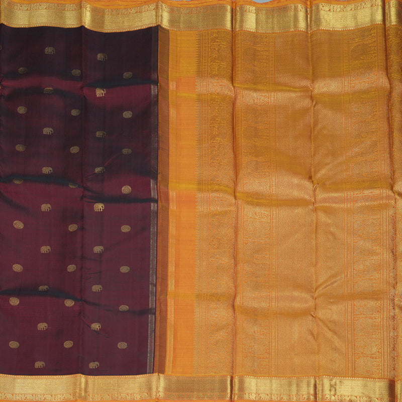 Hayagrivas Handloom Dark Maroon Kanjivaram Silk Saree with Golden Orange Border KBE1593K2-1