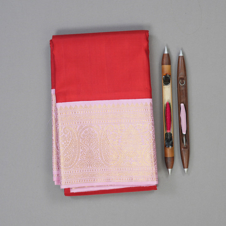 Hayagrivas Handloom Red Kanjivaram Silk Saree with Baby Pink Border KBE1594K2-1