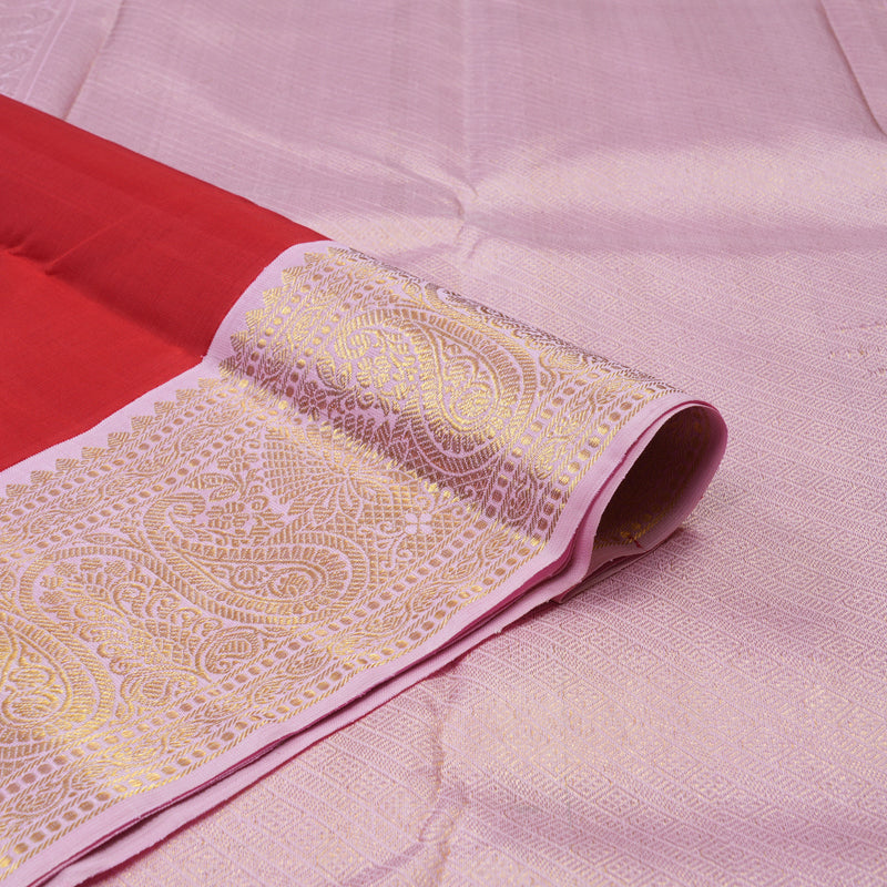 Hayagrivas Handloom Red Kanjivaram Silk Saree with Baby Pink Border KBE1594K2-1