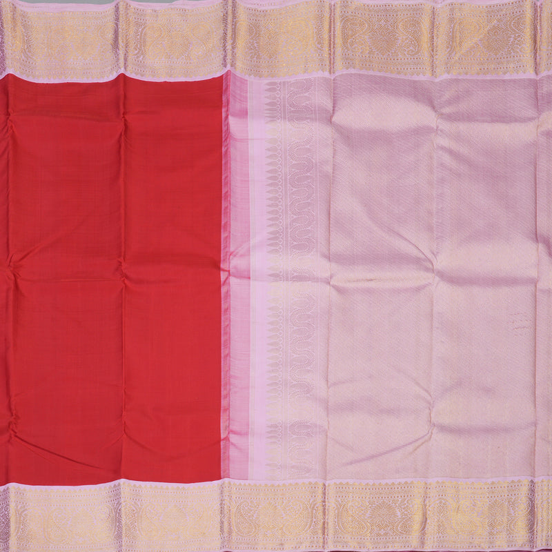 Hayagrivas Handloom Red Kanjivaram Silk Saree with Baby Pink Border KBE1594K2-1