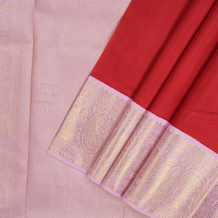 Hayagrivas Handloom Red Kanjivaram Silk Saree with Baby Pink Border KBE1594K2-1