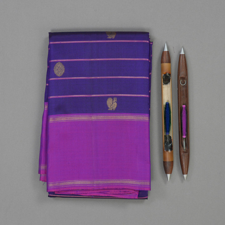 Hayagrivas Handloom Royal Blue Kanjivaram Silk Saree with Purple Border KBE1597K5-4