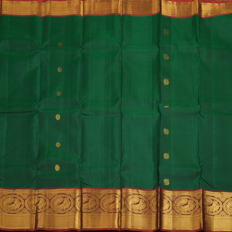 Hayagrivas Handloom Bottle Green Kanjivaram Silk Saree with Rust Orange Border KBE1697K7-1