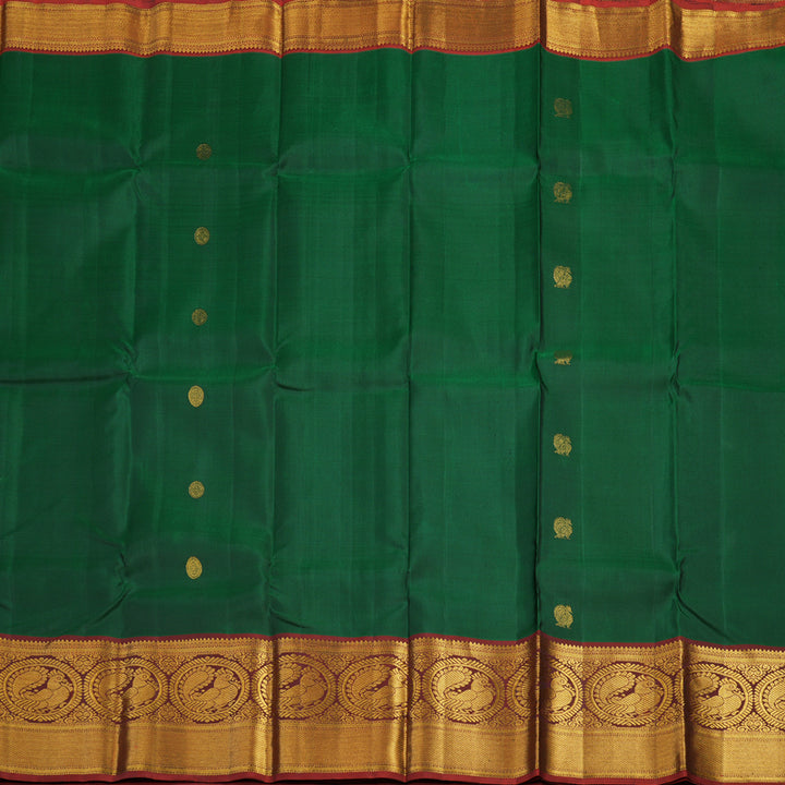 Hayagrivas Handloom Bottle Green Kanjivaram Silk Saree with Rust Orange Border KBE1697K7-1