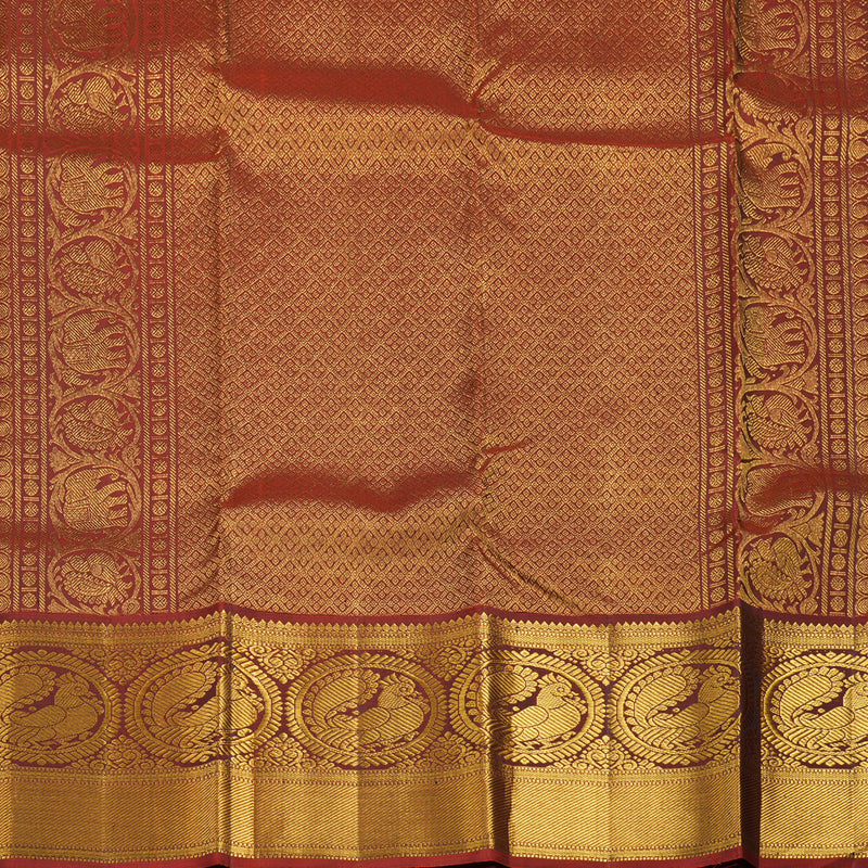 Hayagrivas Handloom Bottle Green Kanjivaram Silk Saree with Rust Orange Border KBE1697K7-1