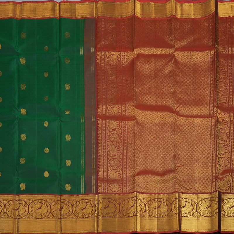Hayagrivas Handloom Bottle Green Kanjivaram Silk Saree with Rust Orange Border KBE1697K7-1