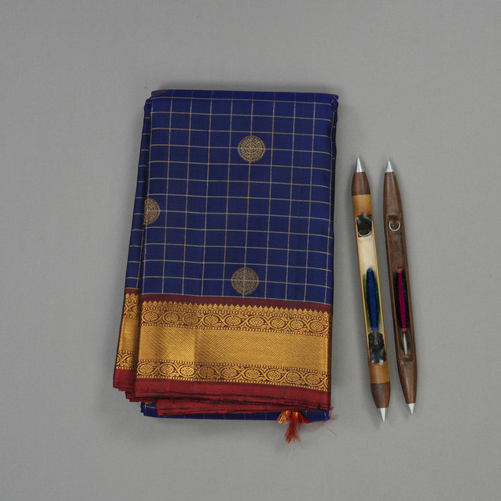 Hayagrivas Handloom Ink Blue Kanjivaram Silk Saree with Araku Maroon border KBE1597K7-8