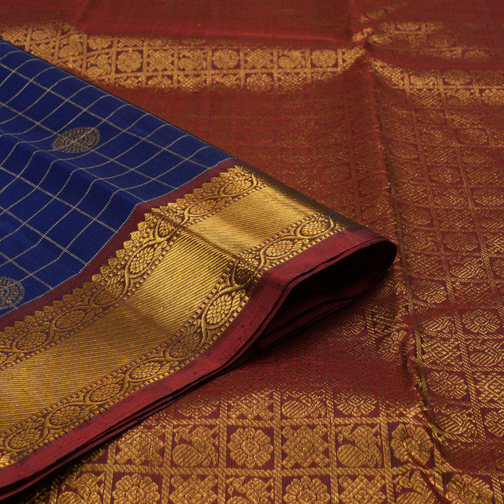 Hayagrivas Handloom Ink Blue Kanjivaram Silk Saree with Araku Maroon border KBE1597K7-8
