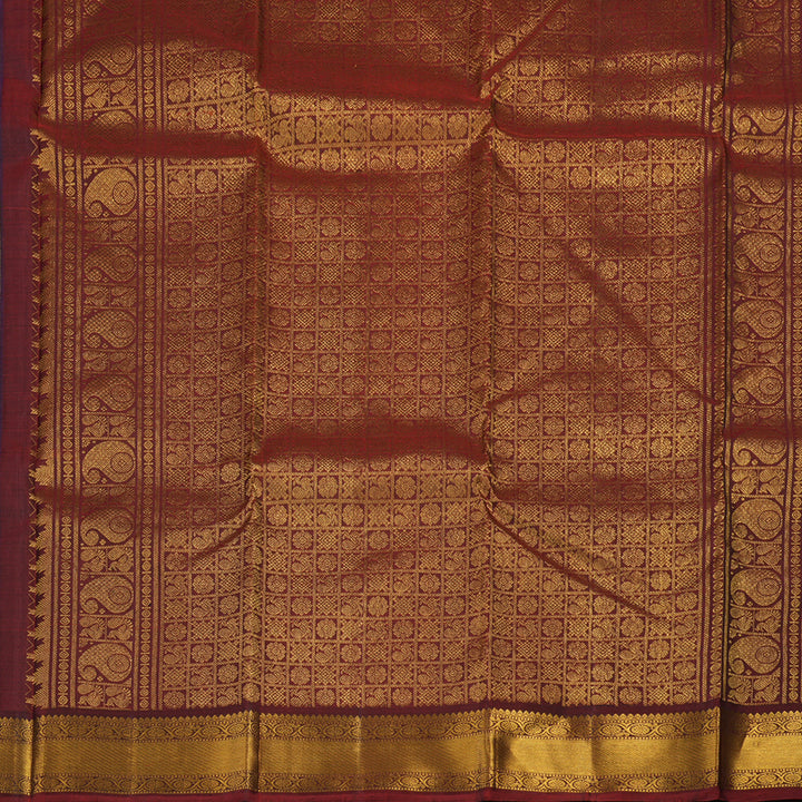 Hayagrivas Handloom Ink Blue Kanjivaram Silk Saree with Araku Maroon border KBE1597K7-8
