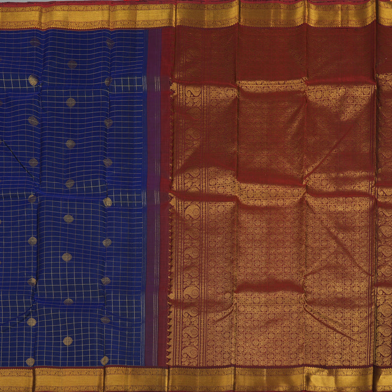 Hayagrivas Handloom Ink Blue Kanjivaram Silk Saree with Araku Maroon border KBE1597K7-8