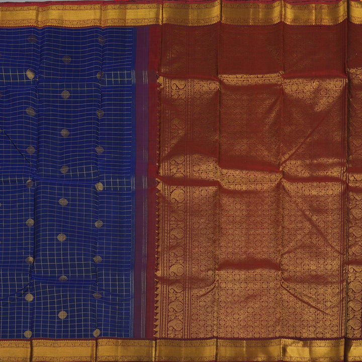 Hayagrivas Handloom Ink Blue Kanjivaram Silk Saree with Araku Maroon border KBE1597K7-8