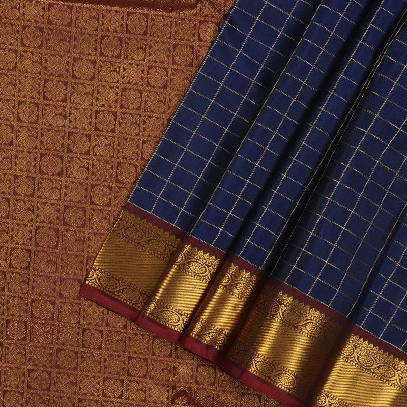 Hayagrivas Handloom Ink Blue Kanjivaram Silk Saree with Araku Maroon border KBE1597K7-8