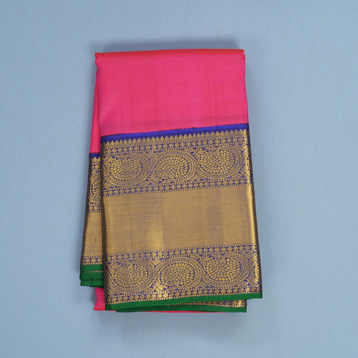 Hayagrivas Handloom Rani Pink Kanjivaram Silk Saree with Ms Blue Border KBE1597K9-1