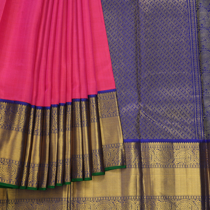 Hayagrivas Handloom Rani Pink Kanjivaram Silk Saree with Ms Blue Border KBE1597K9-1
