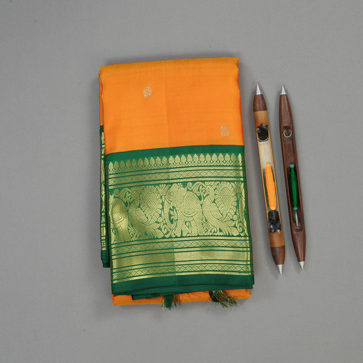 Hayagrivas Handloom Orange Kanjivaram Silk Saree with Bottle Green contrast KBE1599K3-4
