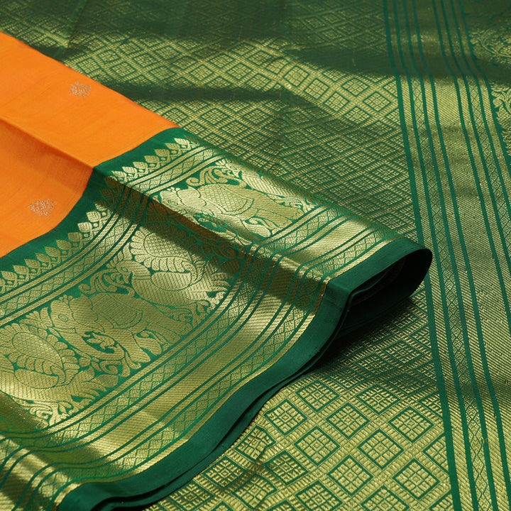 Hayagrivas Handloom Orange Kanjivaram Silk Saree with Bottle Green contrast KBE1599K3-4