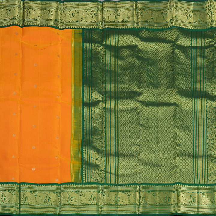 Hayagrivas Handloom Orange Kanjivaram Silk Saree with Bottle Green contrast KBE1599K3-4