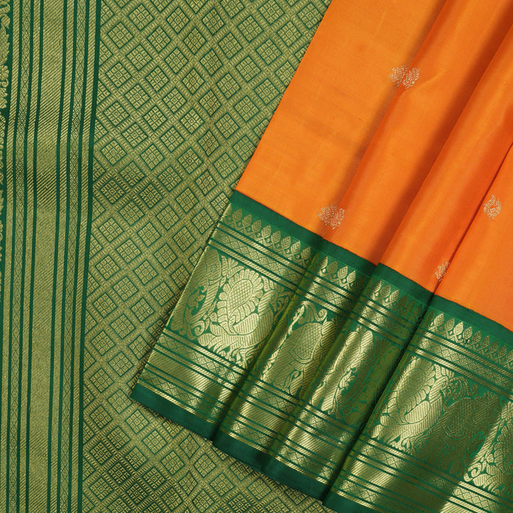 Hayagrivas Handloom Orange Kanjivaram Silk Saree with Bottle Green contrast KBE1599K3-4