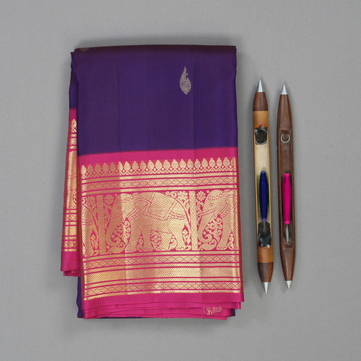 Hayagrivas Handloom Violet Kanjivaram Silk Saree with Rani Pink Border KBE1599K3-7