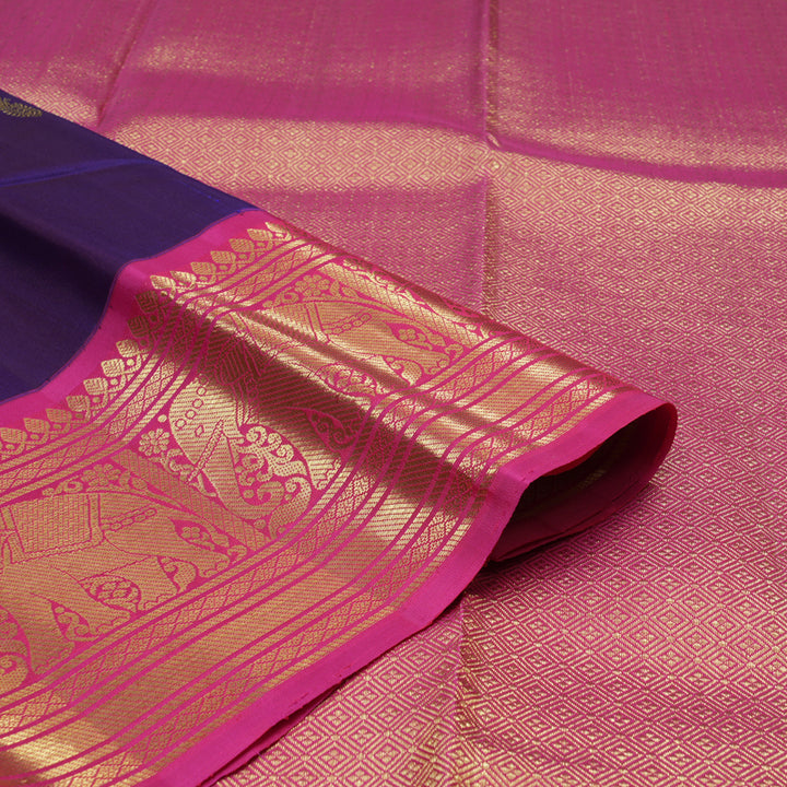 Hayagrivas Handloom Violet Kanjivaram Silk Saree with Rani Pink Border KBE1599K3-7
