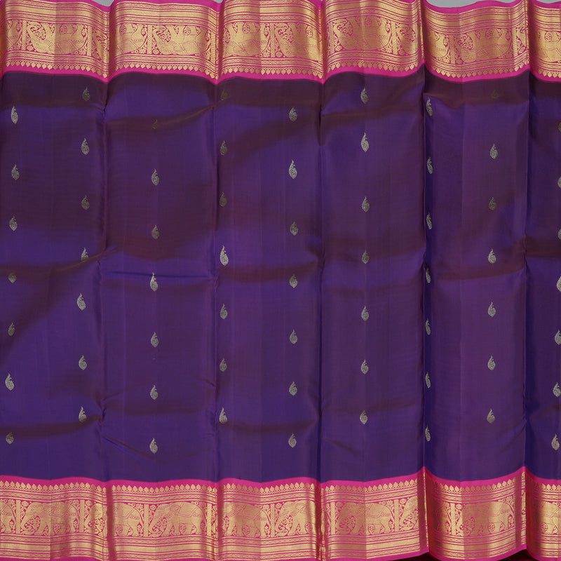 Hayagrivas Handloom Violet Kanjivaram Silk Saree with Rani Pink Border KBE1599K3-7