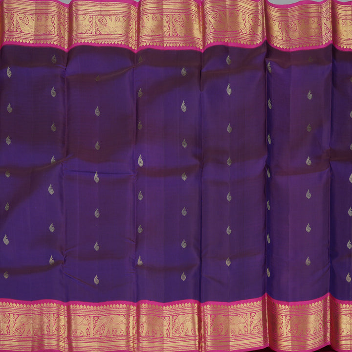 Hayagrivas Handloom Violet Kanjivaram Silk Saree with Rani Pink Border KBE1599K3-7
