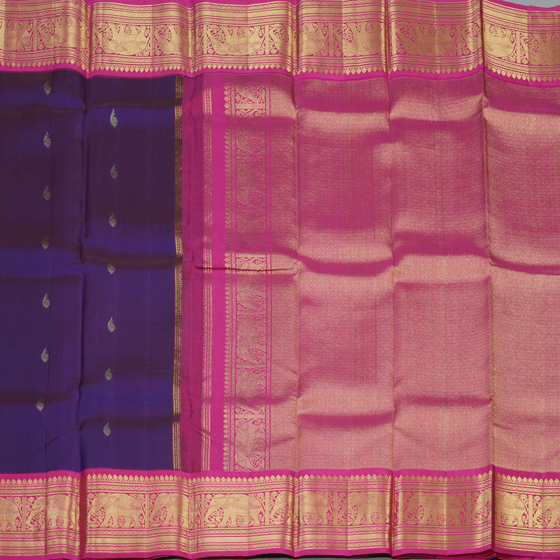 Hayagrivas Handloom Violet Kanjivaram Silk Saree with Rani Pink Border KBE1599K3-7