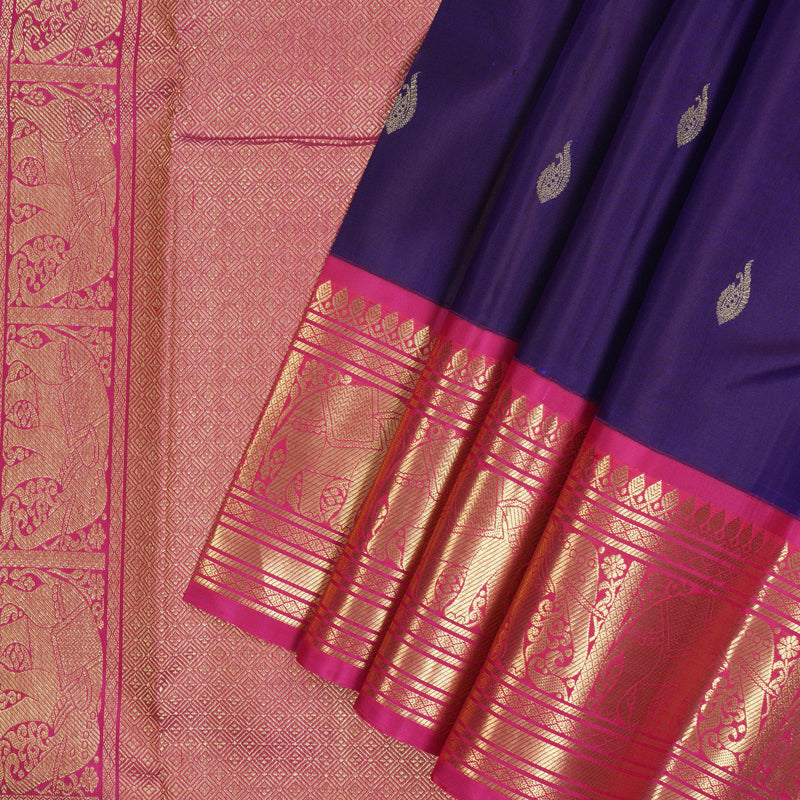Hayagrivas Handloom Violet Kanjivaram Silk Saree with Rani Pink Border KBE1599K3-7