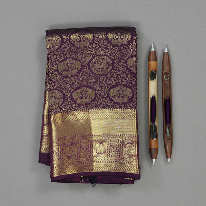 Hayagrivas Handloom Violet Kanjivaram Silk Saree KBE1599K4-1