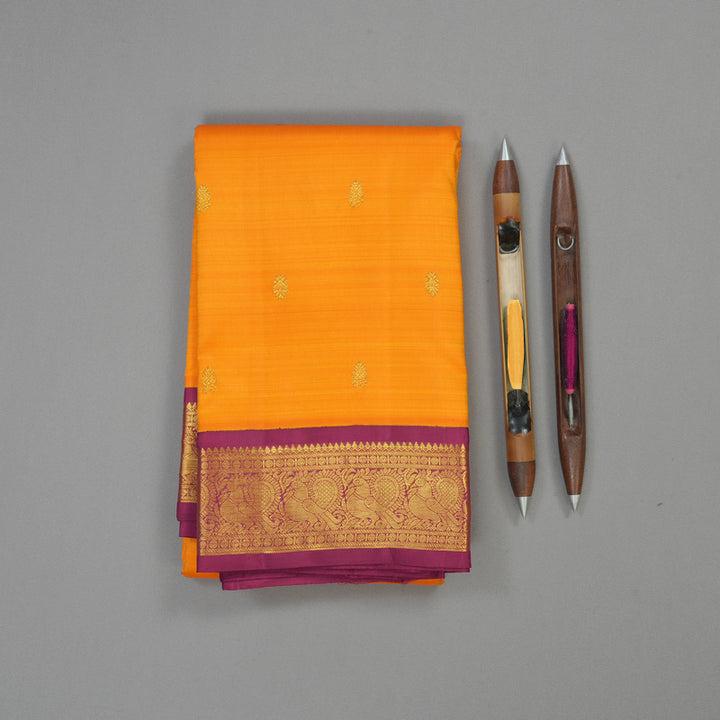 Hayagrivas Handloom Korvai Kanjivaram Silk Saree in Mango Orange with Maroon contrast KBE15D5-1