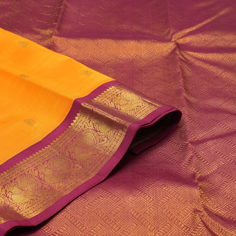Hayagrivas Handloom Korvai Kanjivaram Silk Saree in Mango Orange with Maroon contrast KBE15D5-1