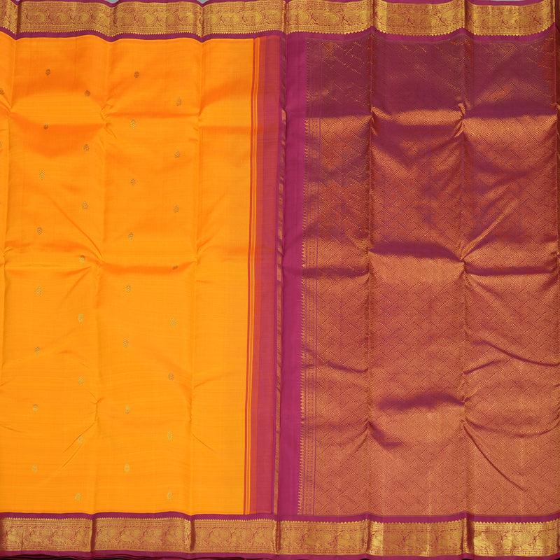 Hayagrivas Handloom Korvai Kanjivaram Silk Saree in Mango Orange with Maroon contrast KBE15D5-1