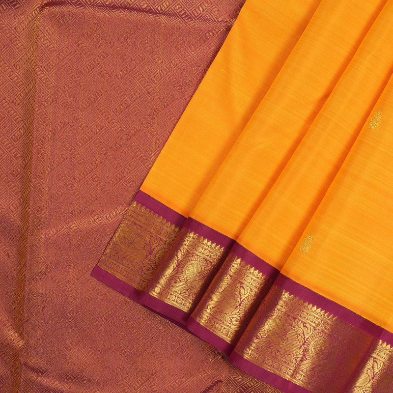 Hayagrivas Handloom Korvai Kanjivaram Silk Saree in Mango Orange with Maroon contrast KBE15D5-1