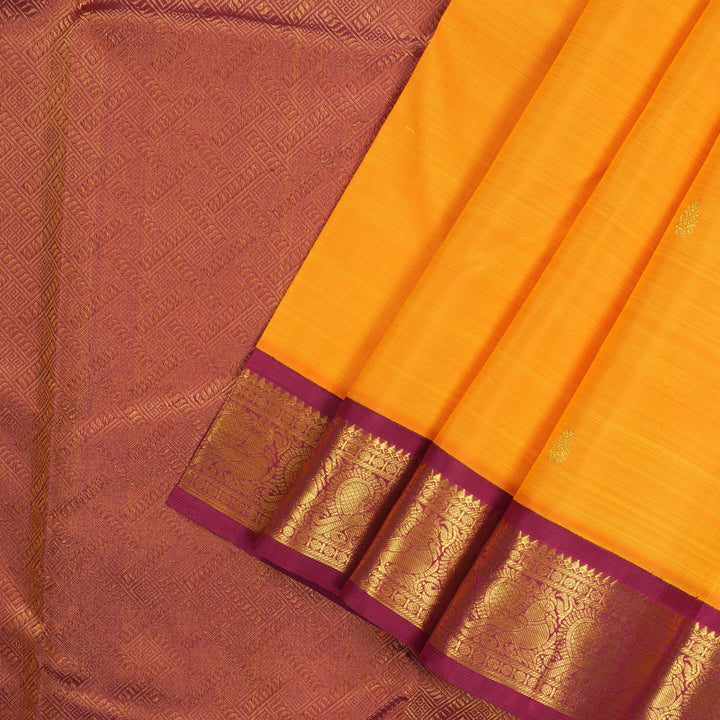 Hayagrivas Handloom Korvai Kanjivaram Silk Saree in Mango Orange with Maroon contrast KBE15D5-1