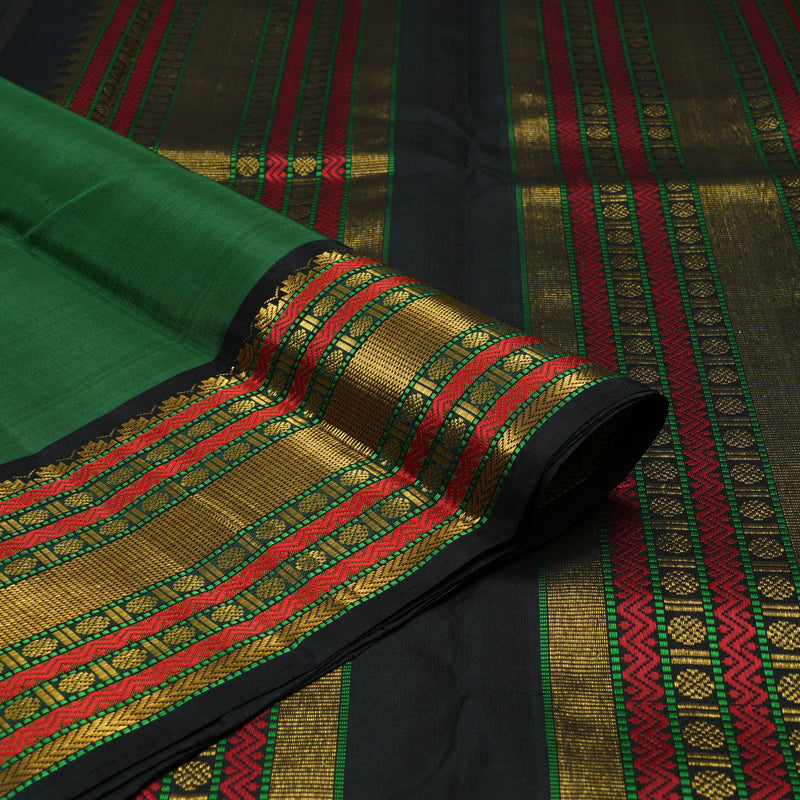 Hayagrivas Handloom Bottle Green Kanjivaram Silk Saree with Black border KBE1600K4-2